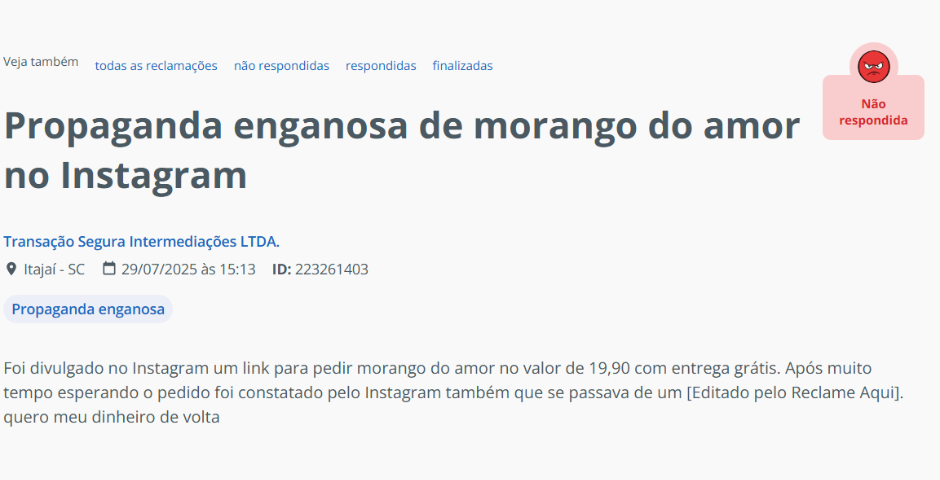 propaganda enganosa morango do amor reclame aqui