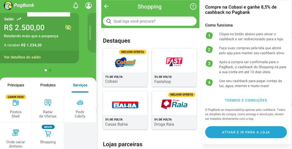 shopping pagbank - telas ensinando como usar