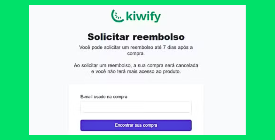 tela da área de pedido de reembolso kiwify