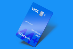 Cartão Mercantil Consignado Mais em um fundo azul