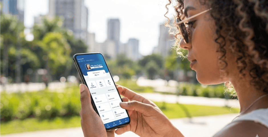 mulher usando o aplicativo caixa