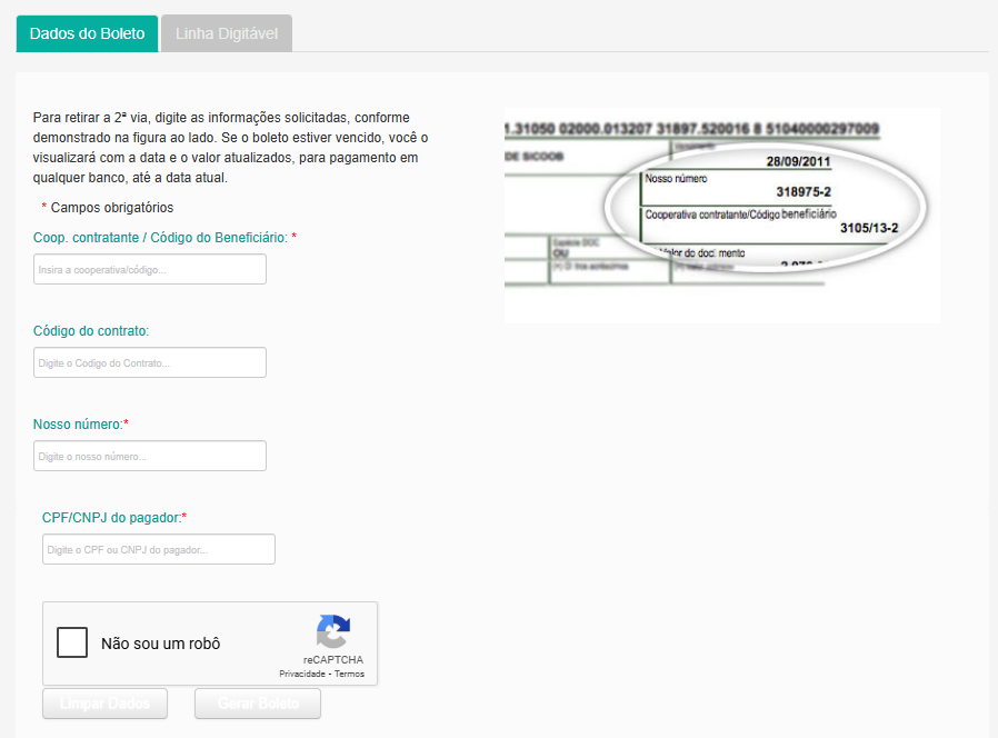 tela site atualizar boleto sicoob