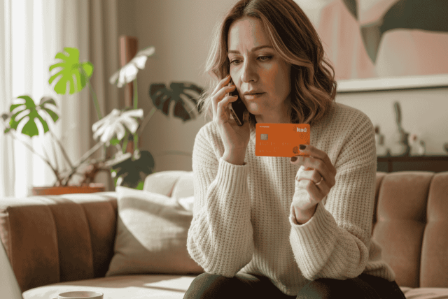 mulher ao telefone falando com o itaú a cancelar cartão
