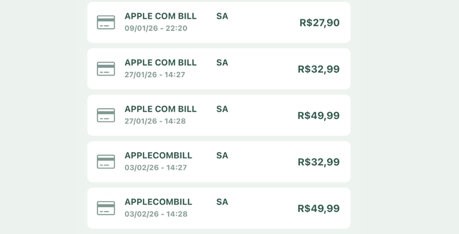 Cancelar Apple com bill no cartão- Extrato cartão de crédito 