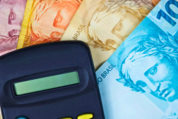 salário mínimo - notas de dinheiro e uma calculadora