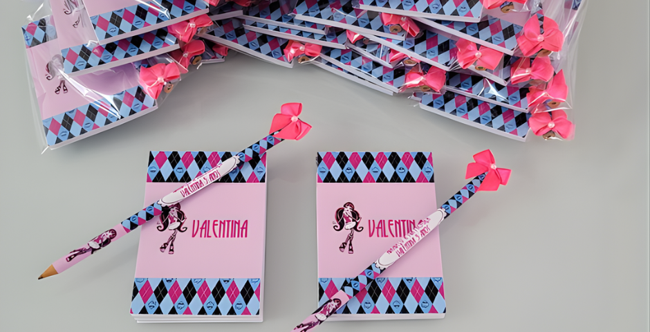 Lápis, canetas ou bloquinhos decorados- Lembrancinhas de aniversário baratas e criativas