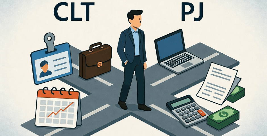 ilustração de um homem frente a dois caminhos