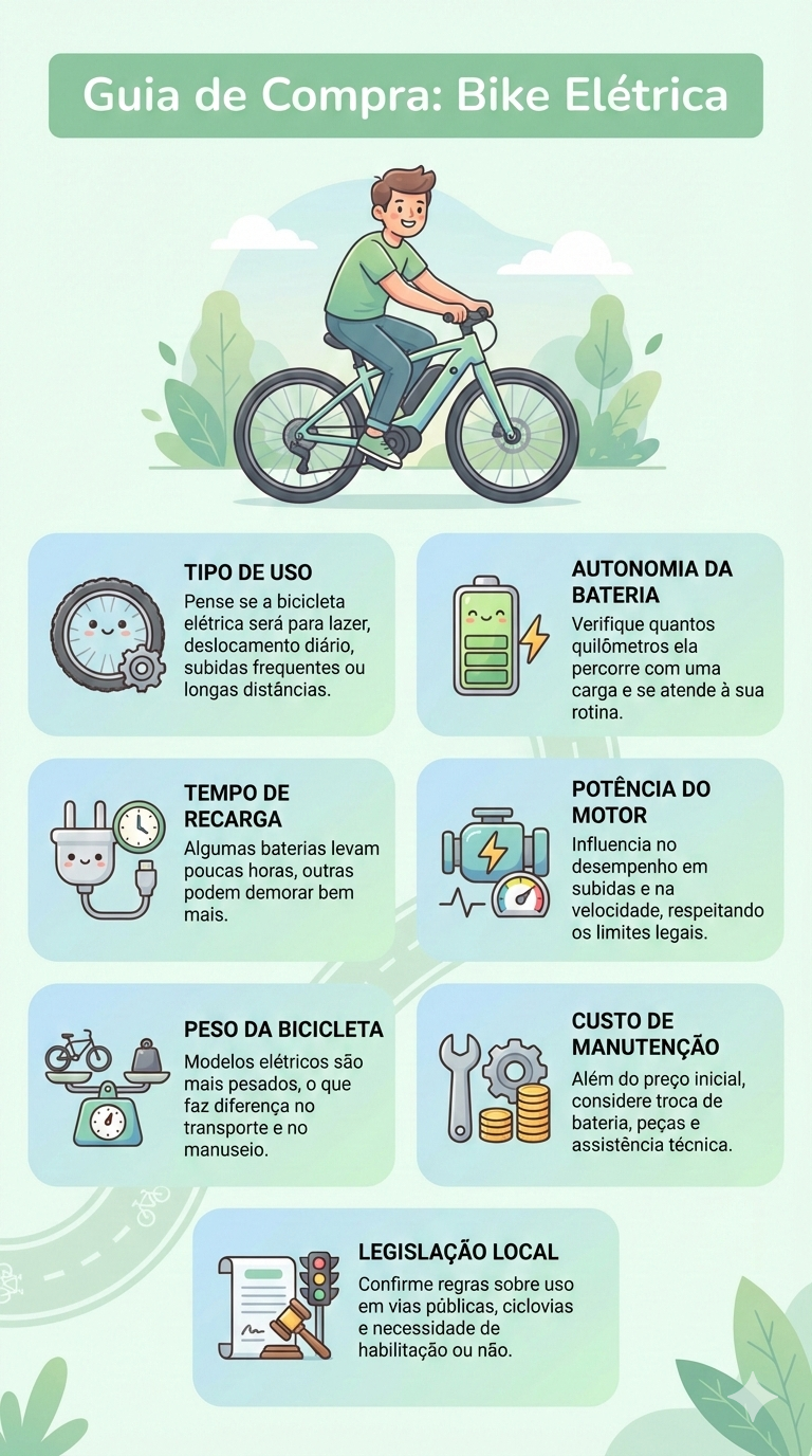 infográfico o que devo saber antes de comprar uma bicicleta elétrica