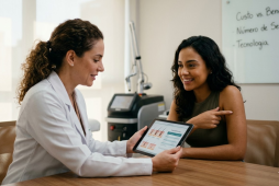 uma mulher sendo atendida em um consultório para ilustrar Depilação a laser quanto custa