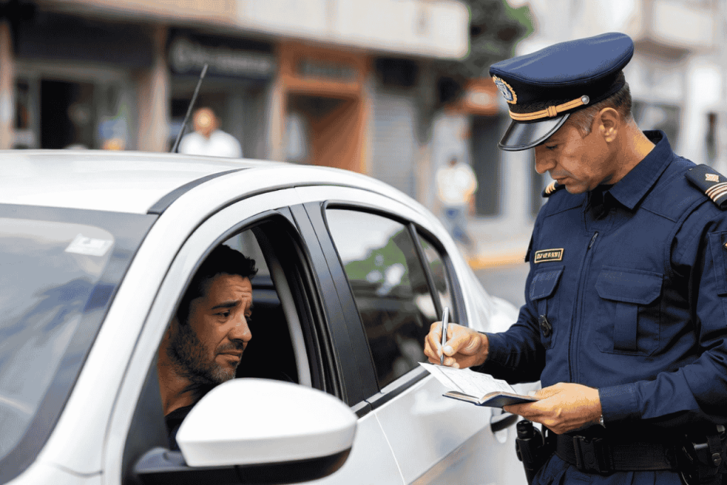 um policial aplicando uma Multa Gravíssima Valor em um motorista
