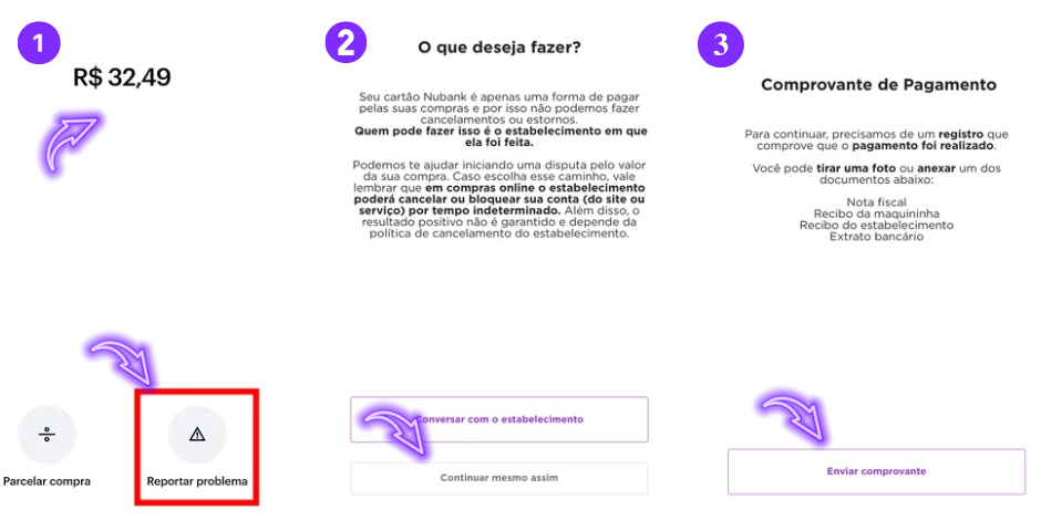print de cancelar compra no cartão nubank app