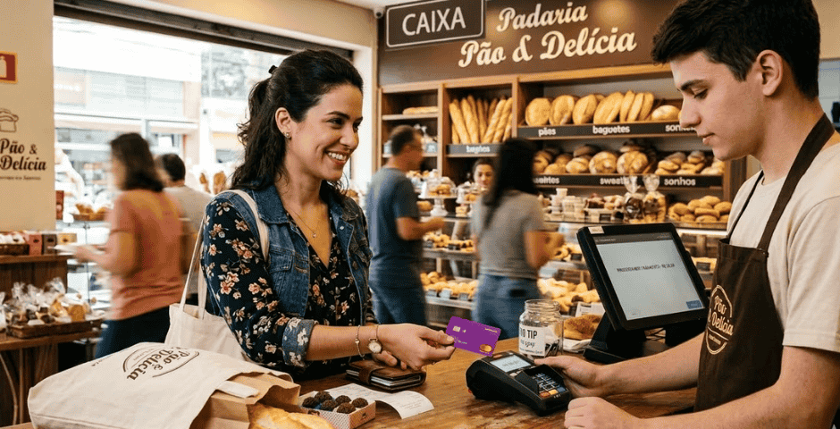 mulher pagando compra com cartão de crédito que não consulta SPC e Serasa com limite