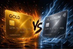 dois cartões em um tema de embate com o objetivo de ilustrar se Cartões Platinum valem a pena ou o Gold já é suficiente