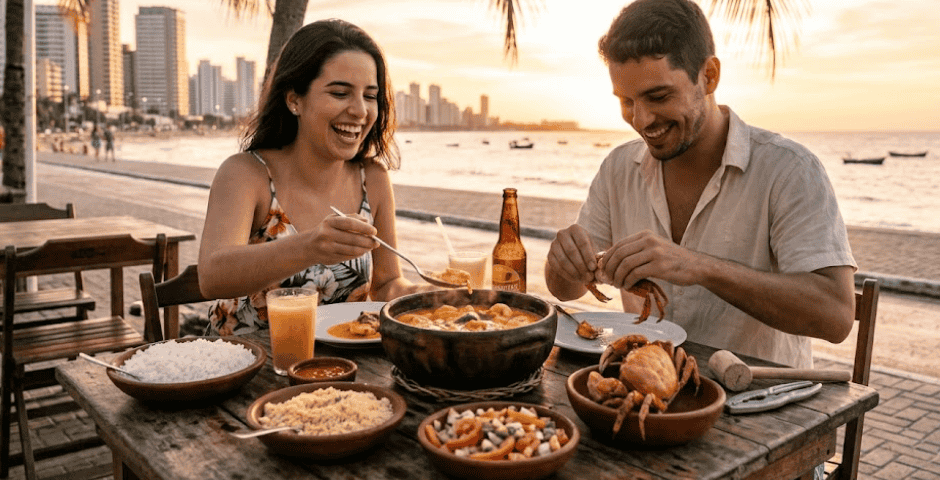 casal aproveitando a Gastronomia cearense