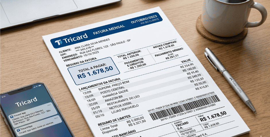 fatura tricard sobre uma mesa