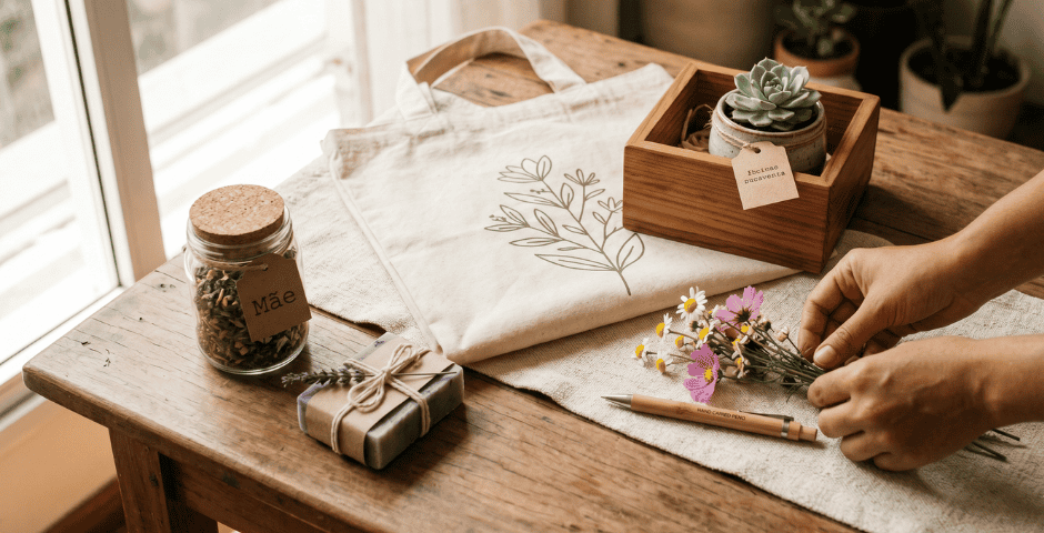 uma pessoa fazendo lembrancinhas para o Dia das Mães
